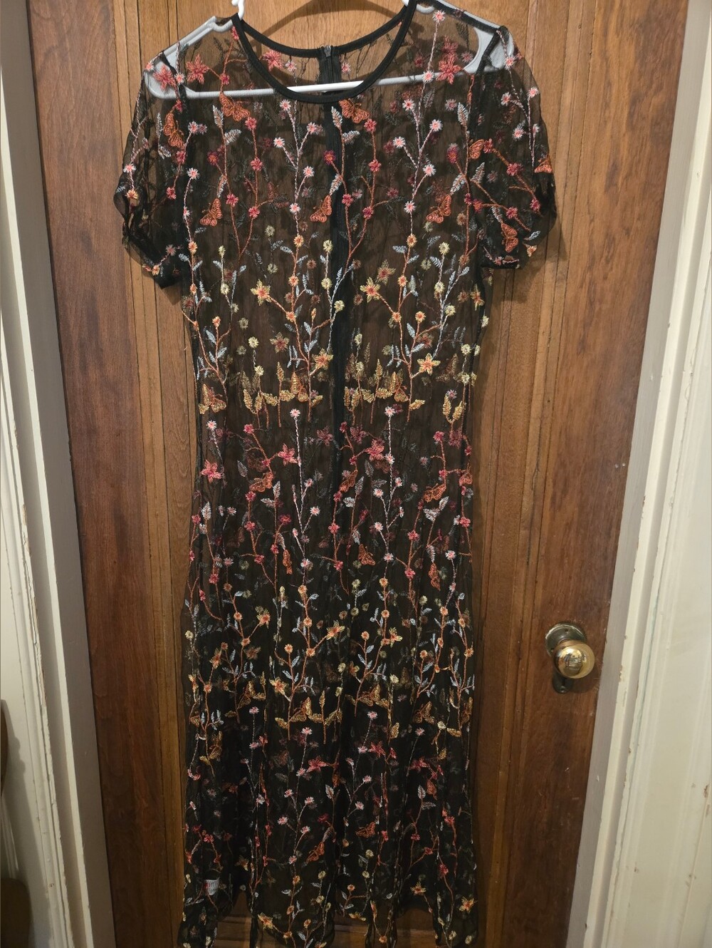 Black Sheer Maxi Dress with Multicolor Floral Embroidery